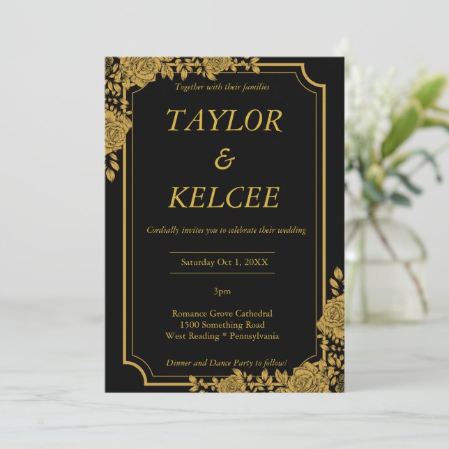 Invitación Boda de PERSONALIZABLE Black and Gold Luxury (Anverso de pie)