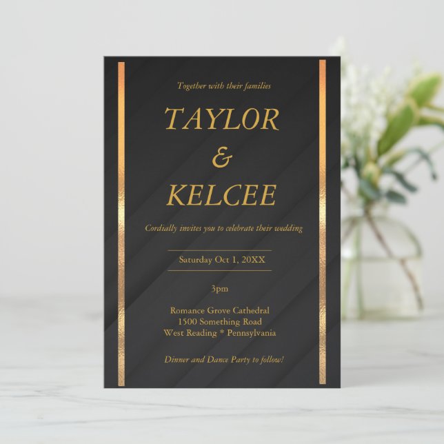 Invitación Boda de PERSONALIZABLE de oro negro (Anverso de pie)