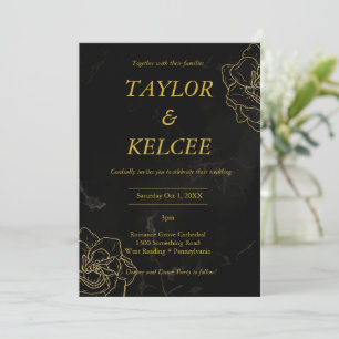 Invitación Boda de PERSONALIZABLE elegante negro y dorado