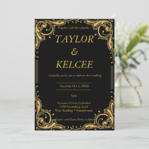 Invitación Boda de PERSONALIZABLE elegante negro y dorado