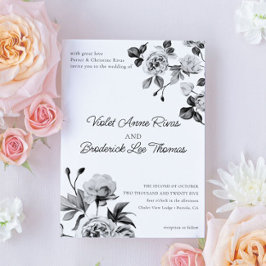 Invitación Boda de Personalizable floral blanco y negro