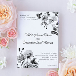 Invitación Boda de Personalizable floral blanco y negro