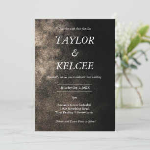 Invitación Boda de PERSONALIZABLE negro y dorado polvoriento