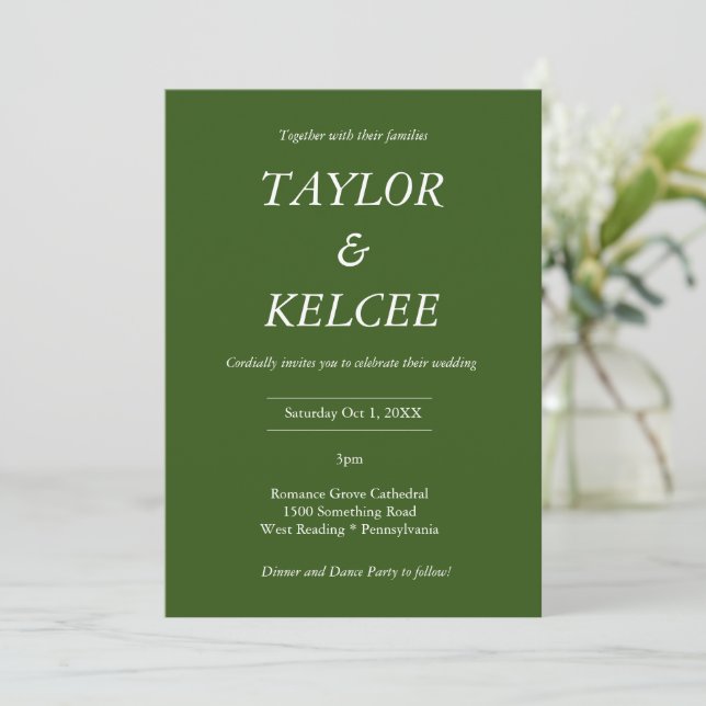 Invitación Boda de PERSONALIZABLE verde forestal (Anverso de pie)