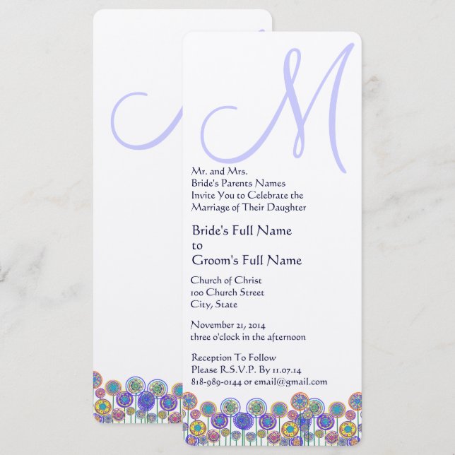 Invitación Boda de perwinkle de lavadora monograma (Anverso / Reverso)