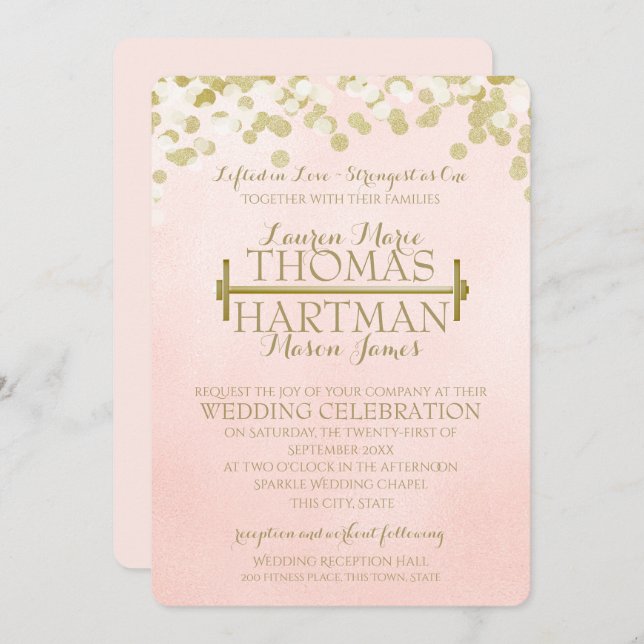 Invitación Boda de pesaje de la barra de curvas de fitness (Anverso / Reverso)