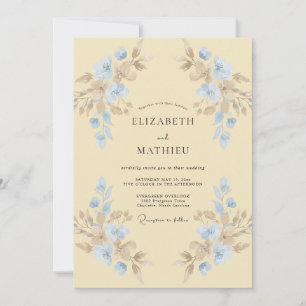Invitación Boda de Pétalo Azul Crema de Mantequilla