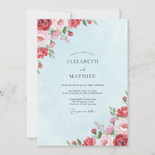 Invitación Boda de Pétalo Azul Polvo Carmesí