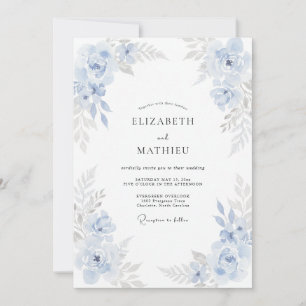 Invitación Boda de Pétalo Azul Suave en Polvo
