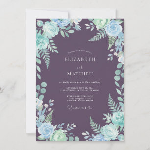 Invitación Boda de Pétalo Azul Turquesa Profundo Púrpura