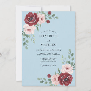 Invitación Boda de Pétalo Carmesí Azul Cielo