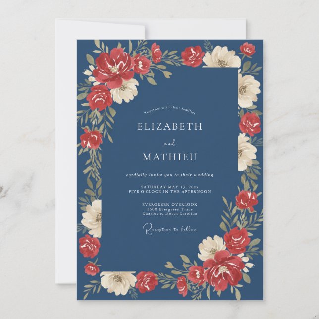 Invitación Boda de Pétalo Carmesí de Acero (Anverso)