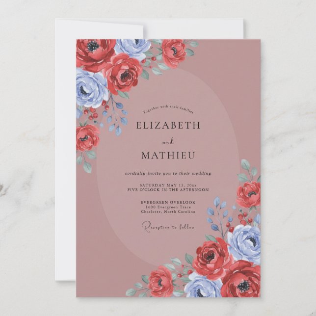 Invitación Boda de Pétalo Carmesí Malva (Anverso)