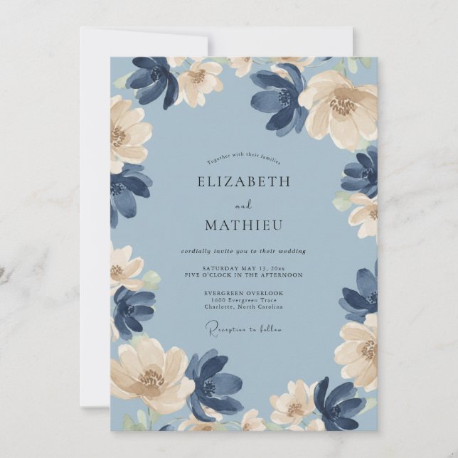 Invitación Boda de Pétalo Crema Marina (Anverso)
