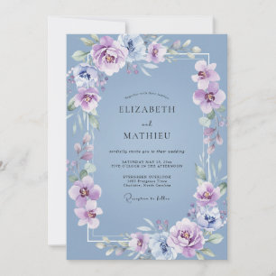 Invitación Boda de Pétalo de Amatista Azul Acero