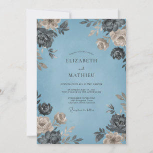 Invitación Boda de Pétalo de Azul Pizarra Prensado