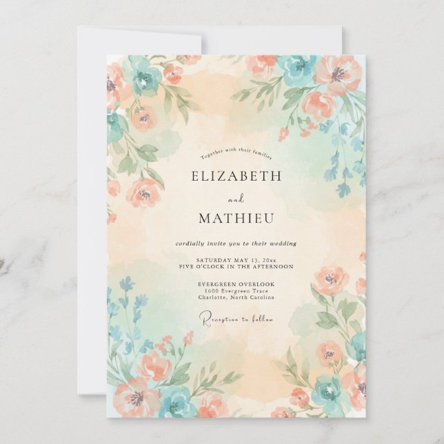 Invitación Boda de Pétalo de Azure Melocotón Rosado (Anverso)