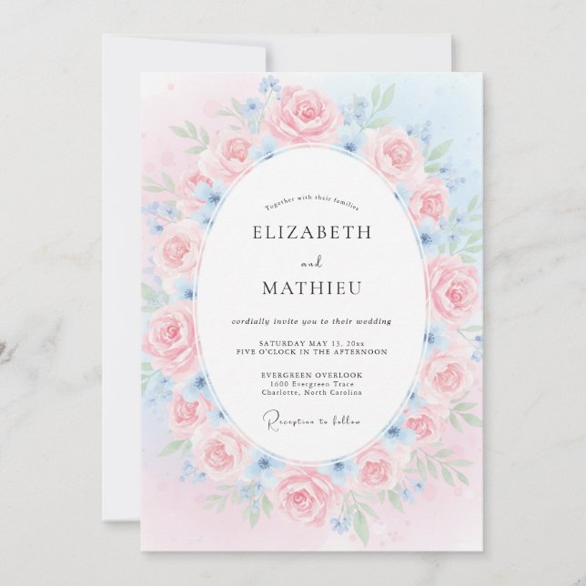 Invitación Boda de Pétalo de Azure Tono Suave (Anverso)