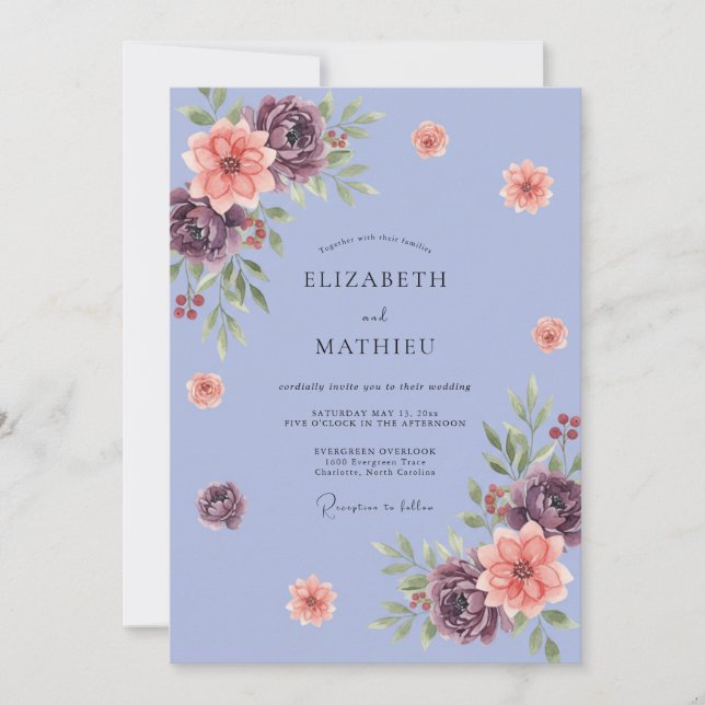 Invitación Boda de Pétalo de Ciruela Periwinkle (Anverso)