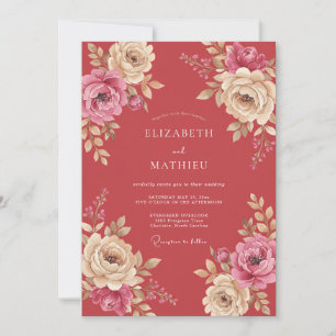 Invitación Boda de Pétalo de Coral Profundo
