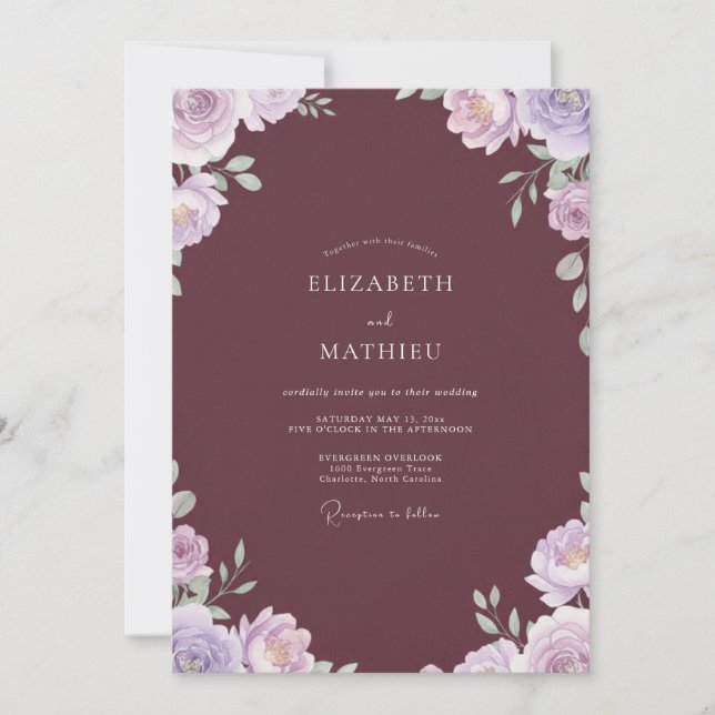 Invitación Boda de Pétalo de Lila Malva (Anverso)