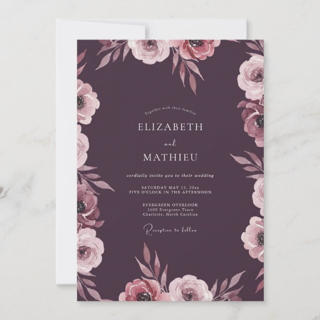 Invitación Boda de Pétalo de Mauve Profundo (Anverso)