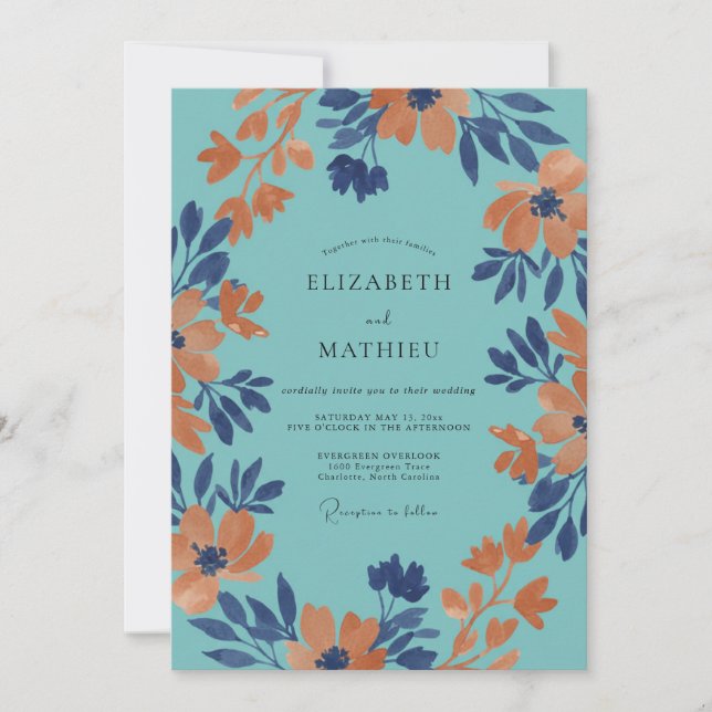 Invitación Boda de Pétalo de Naranja Acuática (Anverso)