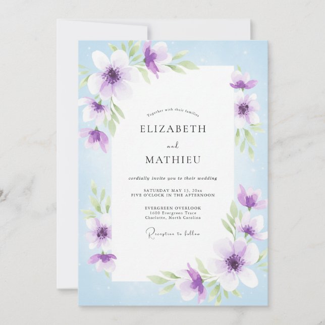Invitación Boda de Pétalo de Periwinkle Lavanda Suave (Anverso)
