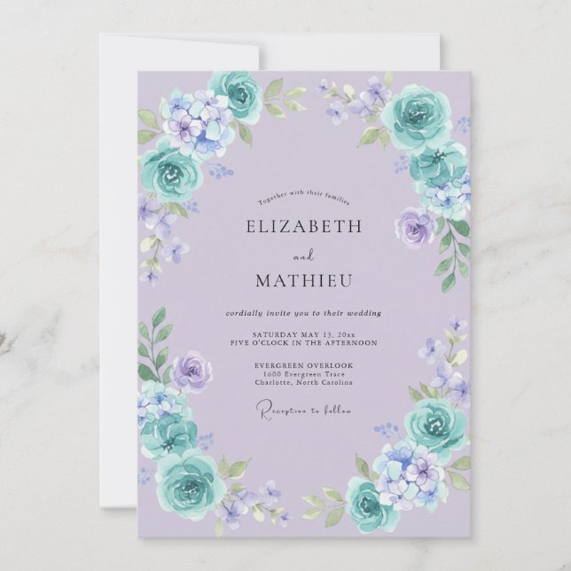 Invitación Boda de Pétalo de Periwinkle Turquesa (Anverso)