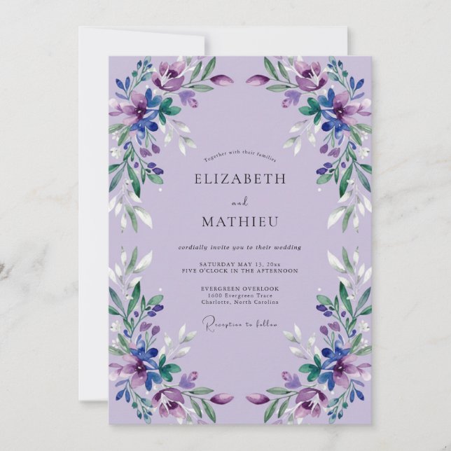 Invitación Boda de Pétalo de Violeta Lila (Anverso)