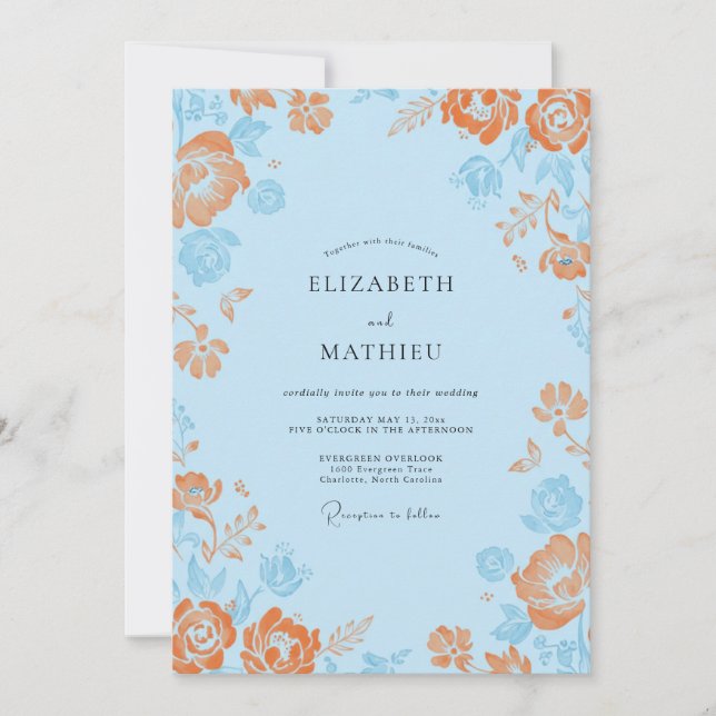 Invitación Boda de Pétalo Naranja Azure (Anverso)