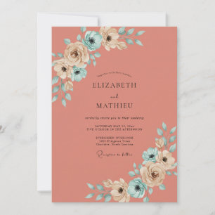 Invitación Boda de Pétalo Pintado de Coral