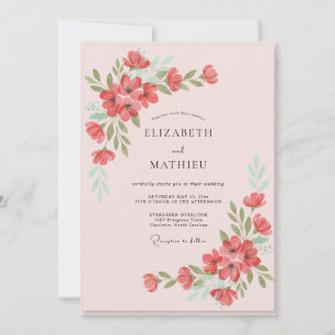 Invitación Boda de Pétalo Pintado de Coral Rosado