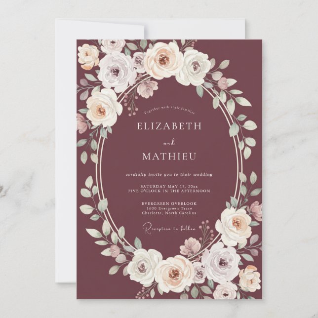 Invitación Boda de Pétalo Pintado de Granate (Anverso)