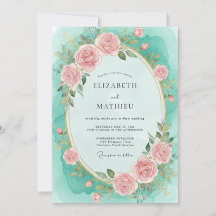 Invitación Boda de Pétalo Pintado de Turquesa