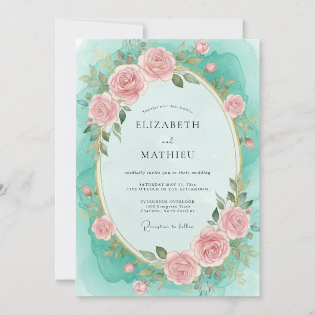 Invitación Boda de Pétalo Pintado de Turquesa (Anverso)