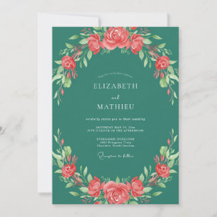 Invitación Boda de Pétalo Pintado de Turquesa Oscuro