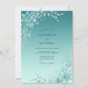Invitación Boda de Pétalo Pintado de Verde Azulado