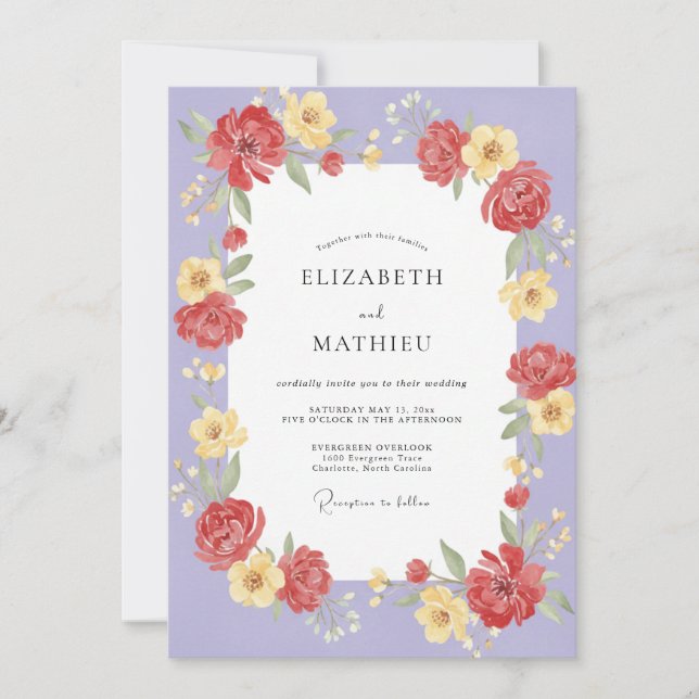 Invitación Boda de Pétalo Rojo Violeta (Anverso)