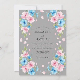 Invitación Boda de Pétalo Rosa Acero Azul