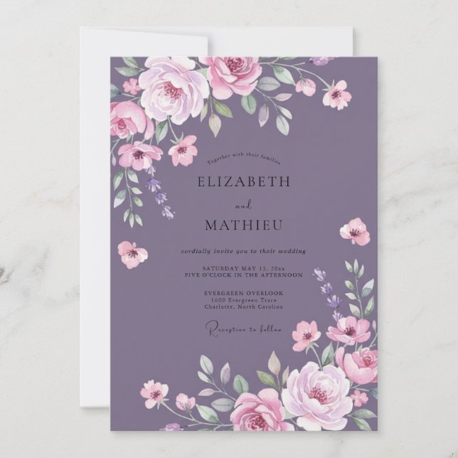 Invitación Boda de Pétalo Rosa Malva (Anverso)