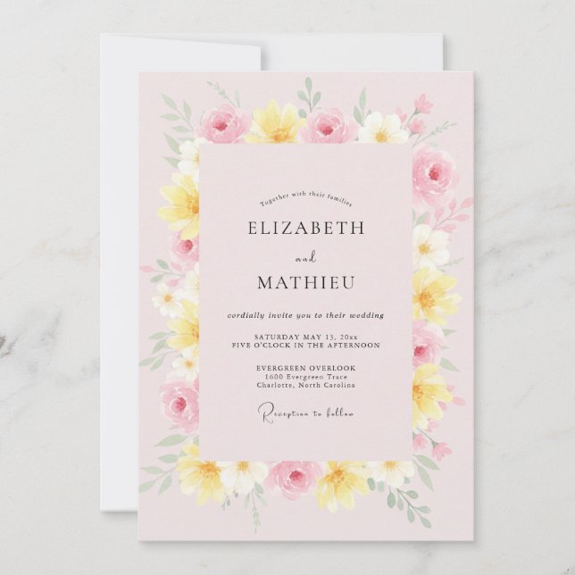 Invitación Boda de Pétalo Rosa Pastel (Anverso)