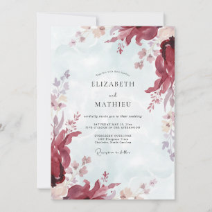 Invitación Boda de Pétalo Rosa Polvoriento Carmesí