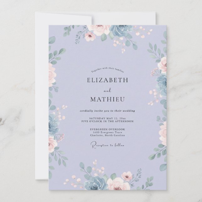 Invitación Boda de Pétalo Suave de Vinca (Anverso)