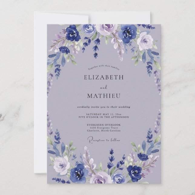 Invitación Boda de Pétalo Violeta Malva (Anverso)