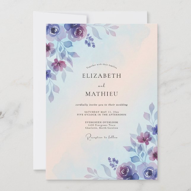 Invitación Boda de Pétalo Violeta Periwinkle (Anverso)
