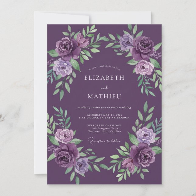 Invitación Boda de Pétalo Violeta Profundo (Anverso)