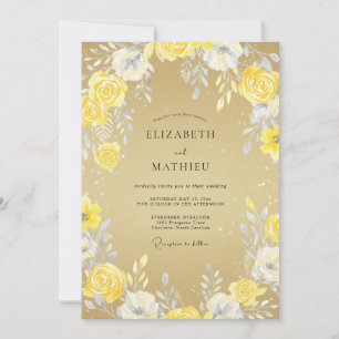 Invitación Boda de Pétalos Amarillo Dorado