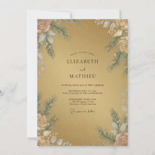 Invitación Boda de Pétalos de Follaje Dorado