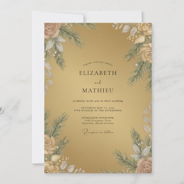 Invitación Boda de Pétalos de Follaje Dorado (Anverso)